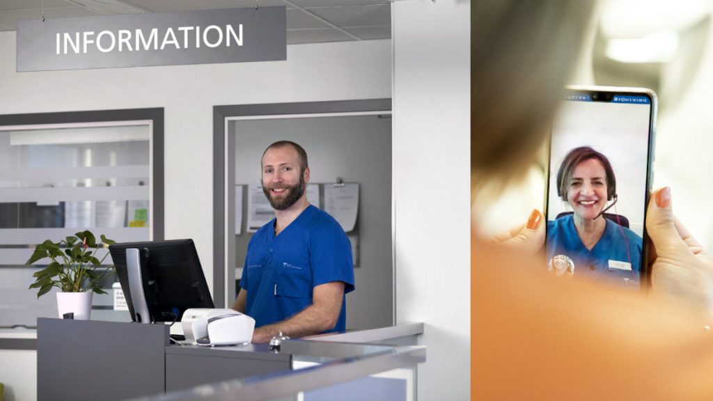 Folktandvården tar emot i stort sett som vanligt både på klinik och via videomöte.