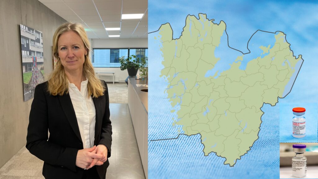 Vaccinationssamordnare Kristine Rygge, karta över Västra Götaland och två vaccinflaskor.