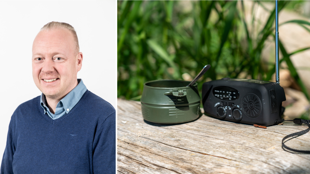 Bildkollage av en porträttbild samt en strandradio